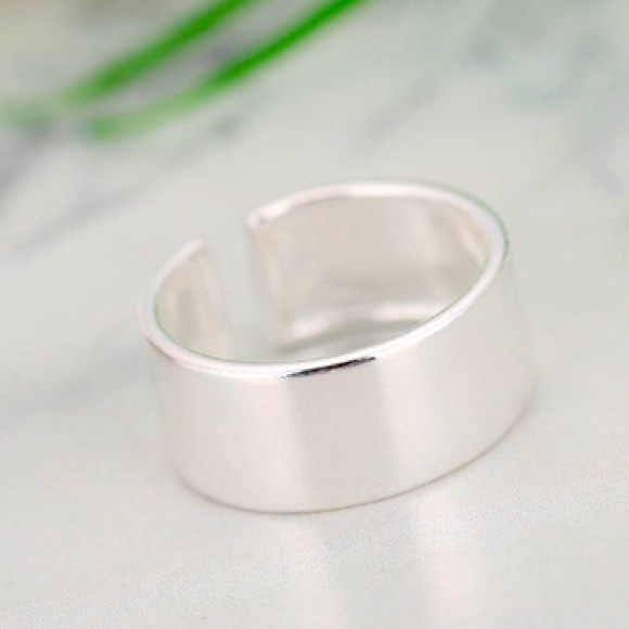 Simple wide sterling silver cuff ring, adjustable - Picture 3 of 4